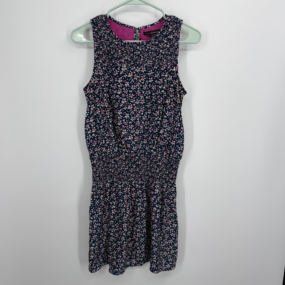 Studio Hilary Radley Dress Womens 2 Navy Floral Smocked Sleeveless Mini